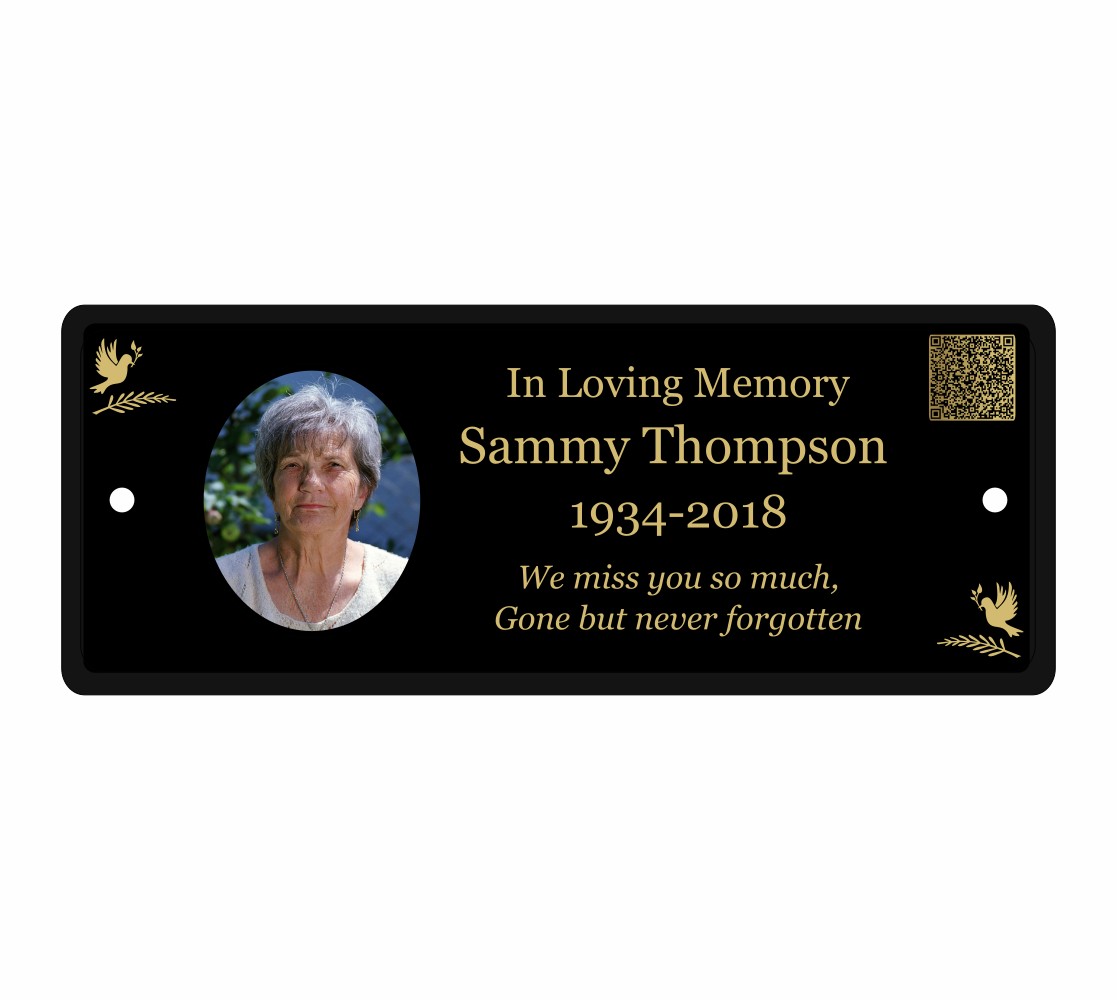 Memorial Photo Plaque, Engraved Bench Plaques, Engraved Tree Sign, black, Weatherproof, Grave