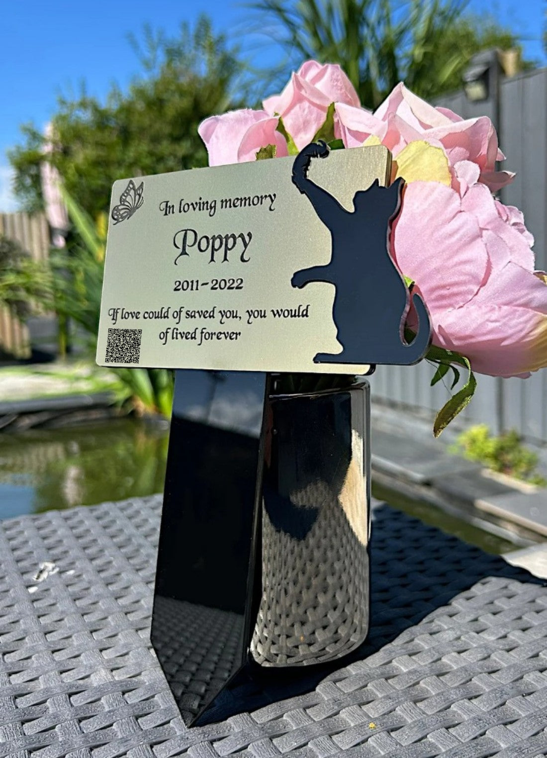 Pet Memorial Plaque, Personalised Outside Grave Cat Feather, Garden Marker Plaque Gift