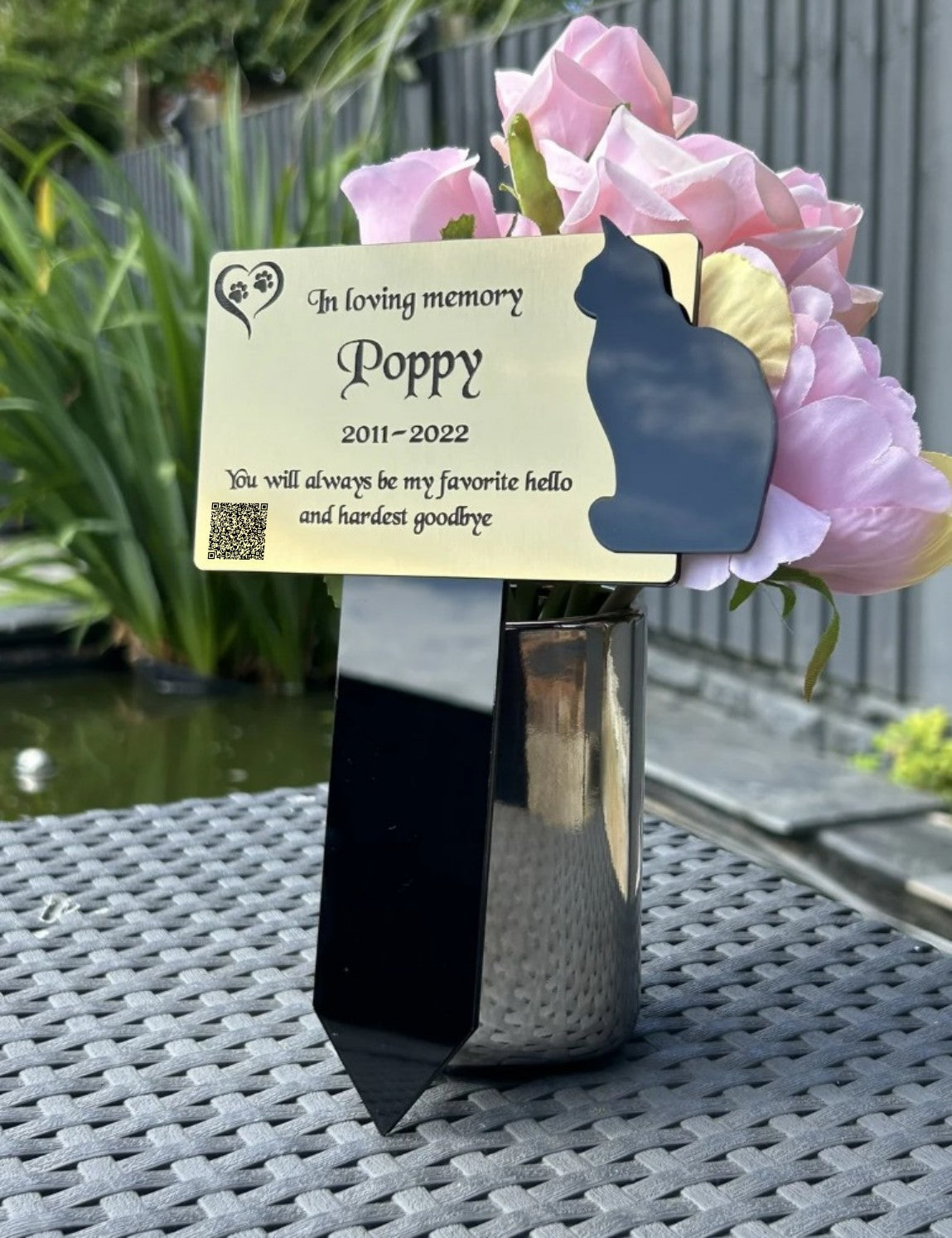 Pet Memorial Plaque, Personalised Outside Grave Cat Sitting, Garden Marker Plaque Gift