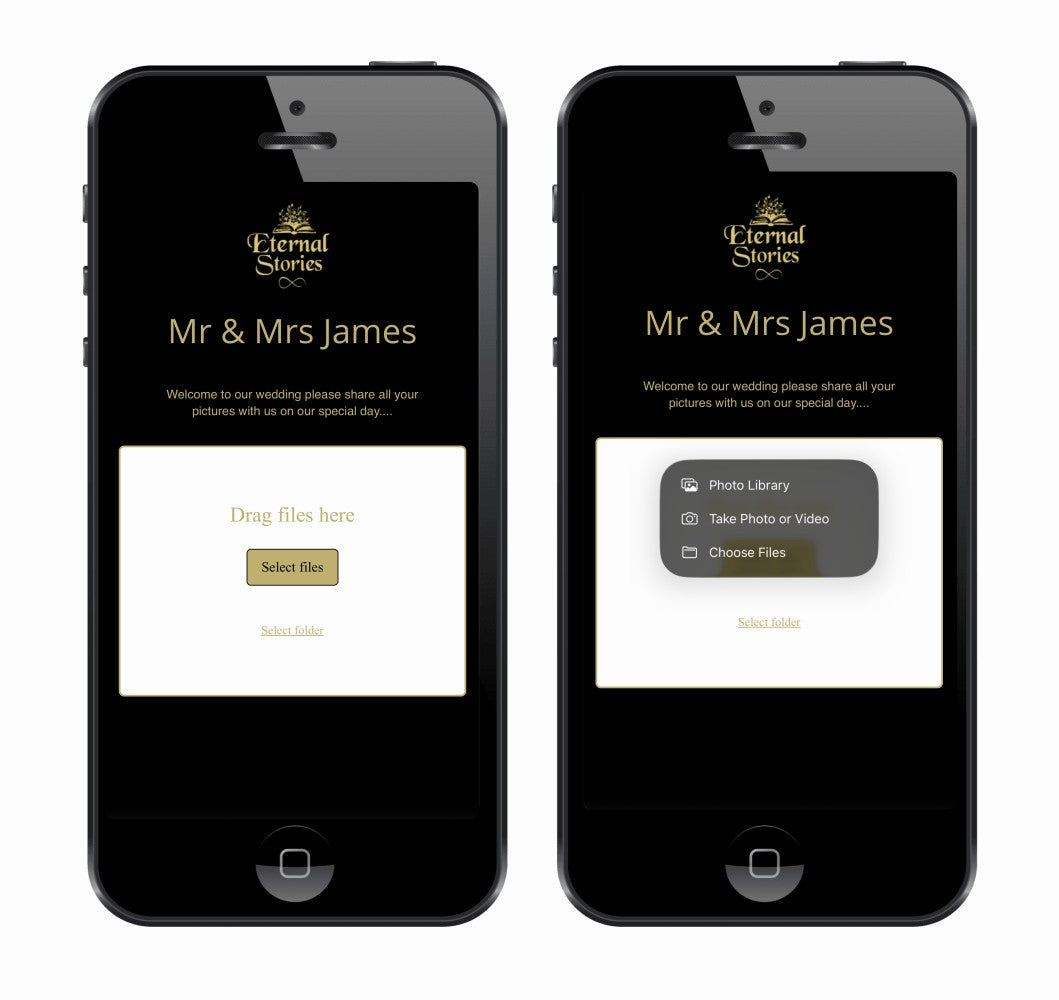 Personalised Wedding Day Shoot and Share, Table QR Stands with engraved text, gold, square