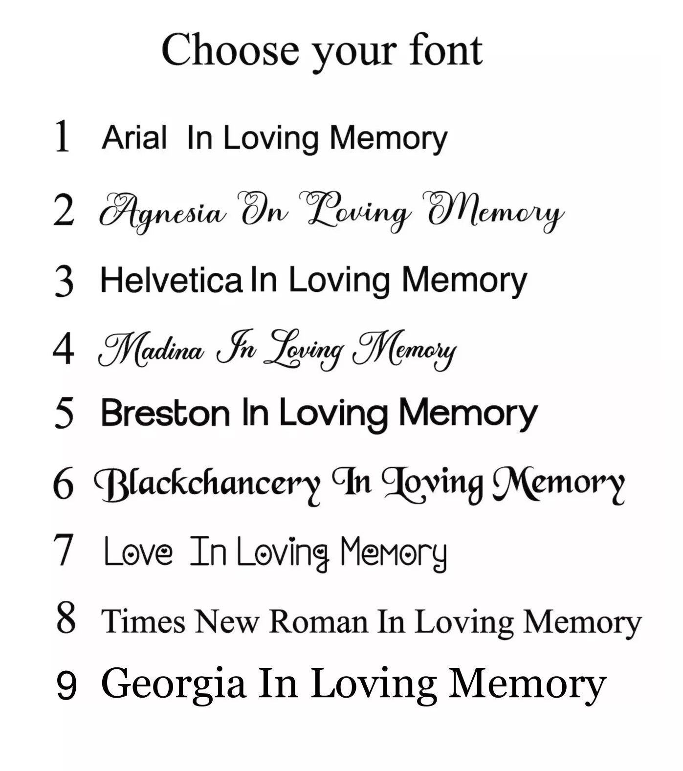 memorial plaque font options