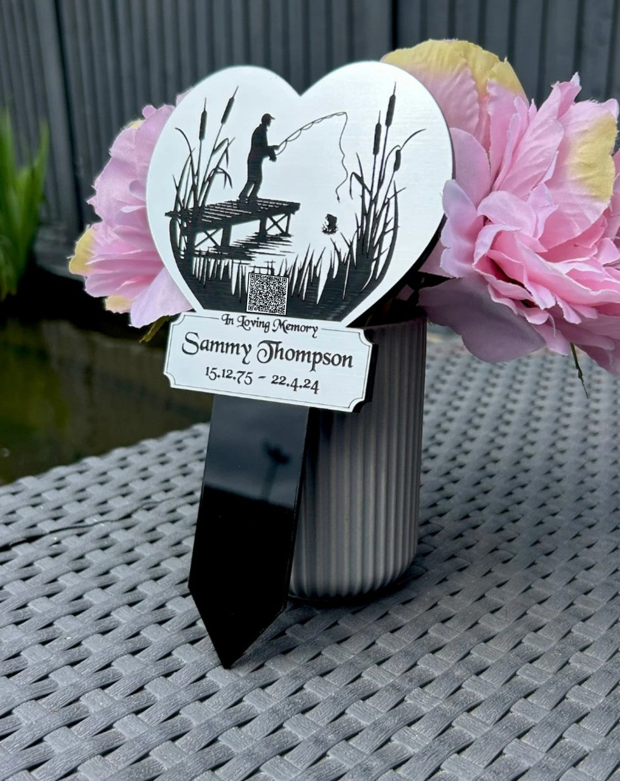 Memorial Plaque, Fishing Plaques, Remembrance Sign, Graver marker, Dad, Father, Mum, Pets, Heart, Silver