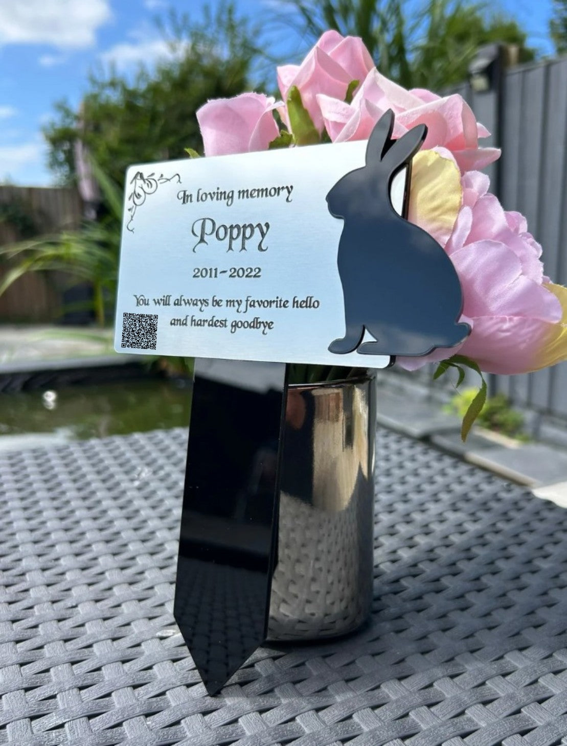 Pet Memorial Plaque, Personalised Outside Grave Bunny Rabbit, Garden Marker Plaque Gift Silver